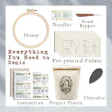 TenDawn Beginner Embroidery Stitch Book with Fabric Pages, 32 Essential Stitches in Structured Learning Order for Adults, DIY Sewing Kit with Floral Motifs, Practice Patterns