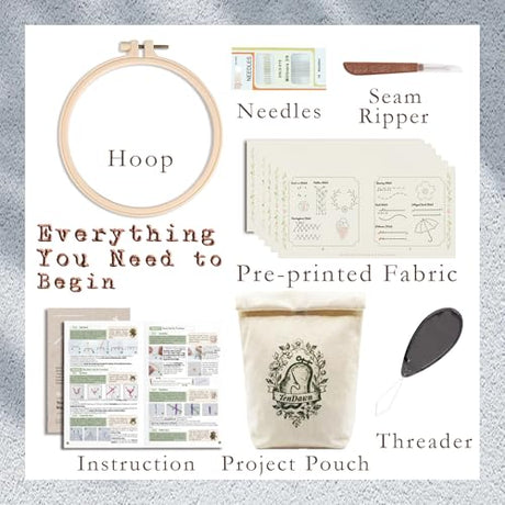 TenDawn Beginner Embroidery Stitch Book with Fabric Pages, 32 Essential Stitches in Structured Learning Order for Adults, DIY Sewing Kit with Floral Motifs, Practice Patterns TenDawn