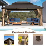 Domi Hardtop Gazebos 12x16FT, Aluminum Metal Gazebo with Galvanized Steel Double Roof Canopy, Curtain and Netting, Permanent Gazebo Pavilion for Patio, Backyard, Deck and Lawn, Brown domi outdoor living