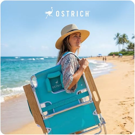 Ostrich the Deluxe 3N1 Lightweight Lawn Beach Reclining Lounge Chair with Footrest, Outdoor Furniture for Patio, Balcony, Backyard, or Porch, Aqua Ostrich