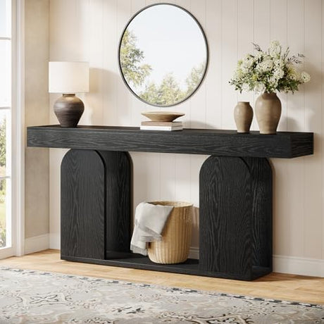 Tribesigns 70.9-Inch Extra Long Sofa Table, Farmhouse Console Tables with Wood Frame and Storage Shelf, 2-Tier Wood Table Behind Couch for Living Room, Hallway, Foyer, Black Tribesigns