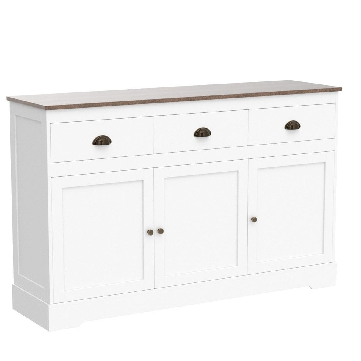 Keyluv White Buffet Cabinet Storage Sideboard Farmhouse Server Bar Wine Cabinet with 3 Drawers & 3 Doors Adjustable Shelves Console Table for Dining Living Room Kitchen Cupboard Keyluv