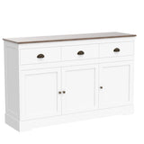 Keyluv White Buffet Cabinet Storage Sideboard Farmhouse Server Bar Wine Cabinet with 3 Drawers & 3 Doors Adjustable Shelves Console Table for Dining Living Room Kitchen Cupboard Keyluv