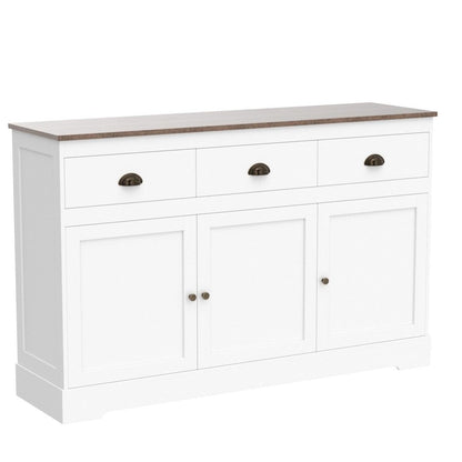 Keyluv White Buffet Cabinet Storage Sideboard Farmhouse Server Bar Wine Cabinet with 3 Drawers & 3 Doors Adjustable Shelves Console Table for Dining Living Room Kitchen Cupboard - WoodArtSupply