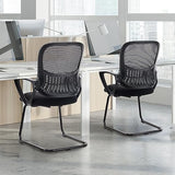Sweetcrispy Reception Chair No Wheels, Stationary Non Rolling Mesh Mid Back Computer Guest Side with Lumbar Support for Waiting Area Reception Conference Room, Set of 4, Modern Black Sweetcrispy