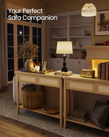 VASAGLE Console Sofa Table, Narrow Entryway Table, 2 Drawers, Open Storage Shelf, Rounded Corners, for Living Room, Boho Style, Oak Beige ULNT016YC01S VASAGLE