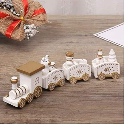 Happy Trees 3 Pcs Wooden Mini Train Decor Set for Christmas Party, Snowman Ornament Gift Home Decoration