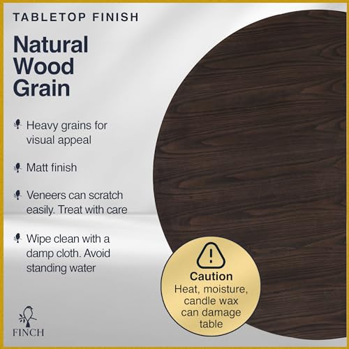 Finch Alfred Round Solid Wood Rustic Dining Table for Farmhouse Kitchen Room Decor, Wooden Trestle Pedestal Base, 46.5" Wide Circular Tabletop, Distressed Dark Brown Finch