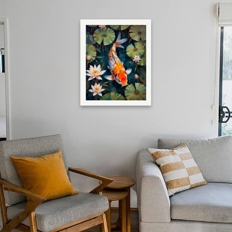 Aquatic Scene Paint by Numbers Kit for Adults - DIY Koi Fish with Lotus Leaves Painting on Canvas 16x20 Inches, Acrylic Paint Set, Suitable for Beginners, Art for Home or Gift TAOPAOLAB