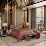 Stoa Paris Luxury Satin Queen Duvet Cover Set 3PCs, 300TC Silk-Like Bedding for Hot Sleepers, Skin & Hair Safe, Hidden Zipper + 2 Pillow Shams 20x30”, No Comforter Included, Vogue - Caramel, Wine Stoa Paris