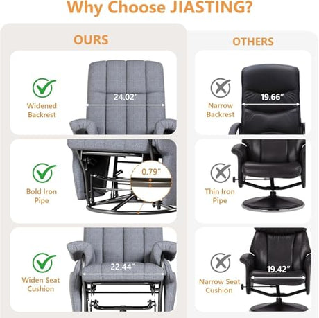 JIASTING 360° Swivel Recliner Chair with Ottoman & Double Side Pockets, Nursing Glider Rocking Recliner Chair, Gliding Chairs for Nursery, Living Room, Bedroom, Office (Gray) JIASTING