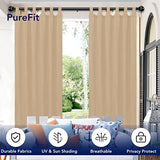PureFit Outdoor Curtains for Detachable Sticky Tab Top Patio Waterproof/Weatherproof, UV and Fade Resistant Outside Curtains for Gazebo, Porch, Pergola, Privacy Curtain, 54 x 84 inch, 2 Panels, Beige PureFit
