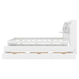 MERITLINE LED Platform Bed with Trundle, Drawers, and Bookcase Headboard - White Full Size Frame with USB Ports MERITLINE