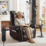 EONIX Wall Hugger Power Lift Recliner Chair for Elderly, Dual Motor Zero Clearance Power Lift Chair for Small Spaces, Electric Lumbar Support with Heat & Massage, Breathable Leather, Dark Brown