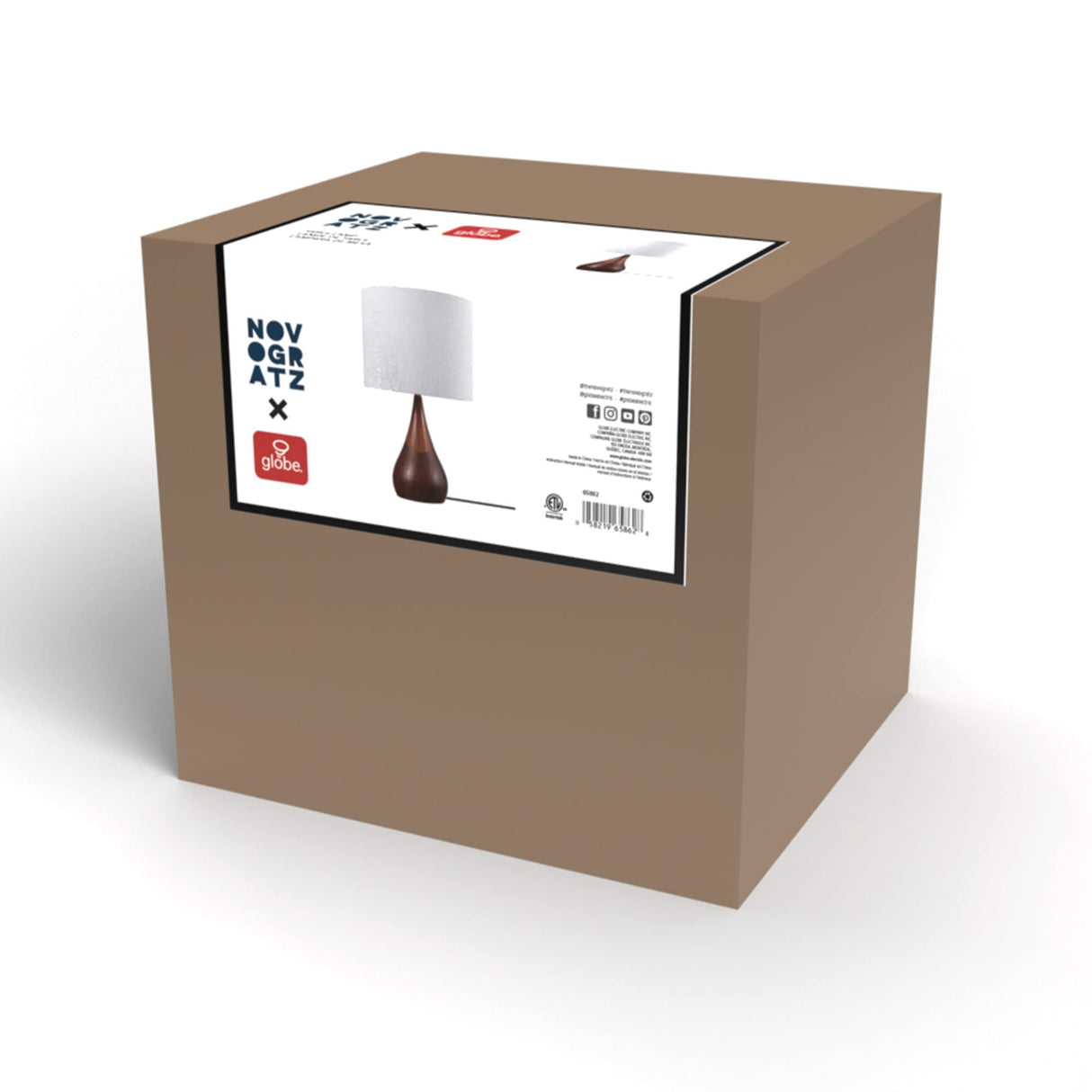 Globe Electric Novogratz x 65862 Harrington 20" Table Lamp, 2-Tone Faux Wood, White Cotton Shade Globe Electric