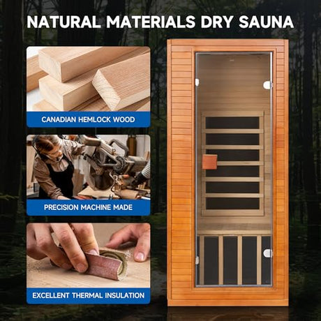 RESTISLAND Full Spectrum Infrared Sauna, 1 Person Home Infrared Sauna with Red Light Therapy, Indoor Canadian Hemlock Wood Dry Saunas Room,1178w/120v, Foot Warmer, 7 Heating Panels, Bluetooth Speakers RESTISLAND