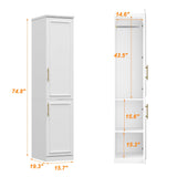 FUFU&GAGA Narrow Wardrobe Closet with 2 Doors, Modern White Bedroom Armoire with Gold Handles, Modern Clothes Storage Cabinet with Shelves, Hanging Rod, 15.7”W x 19.3”D x 74.8”H FUFU&GAGA