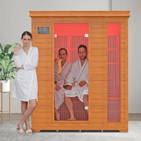 RESTISLAND 3 Person Infrared Sauna, Indoor Far Infrared Saunas for Home, 2240W Low EMF Canadian Hemlock Wooden Dry Sauna Room with 7 Chromotherapy Lamp, Bluetooth Speakers, 20 Amps RESTISLAND