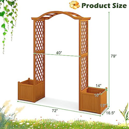 Giantex Garden Arbor with Planter, Wooden Planter Arch with Trellis, Outdoor Arch for Climbing Plants, Vegetables, Herbs, Decorations, Arbor Archway for Wedding, Ceremony, Party (Natural) - WoodArtSupply