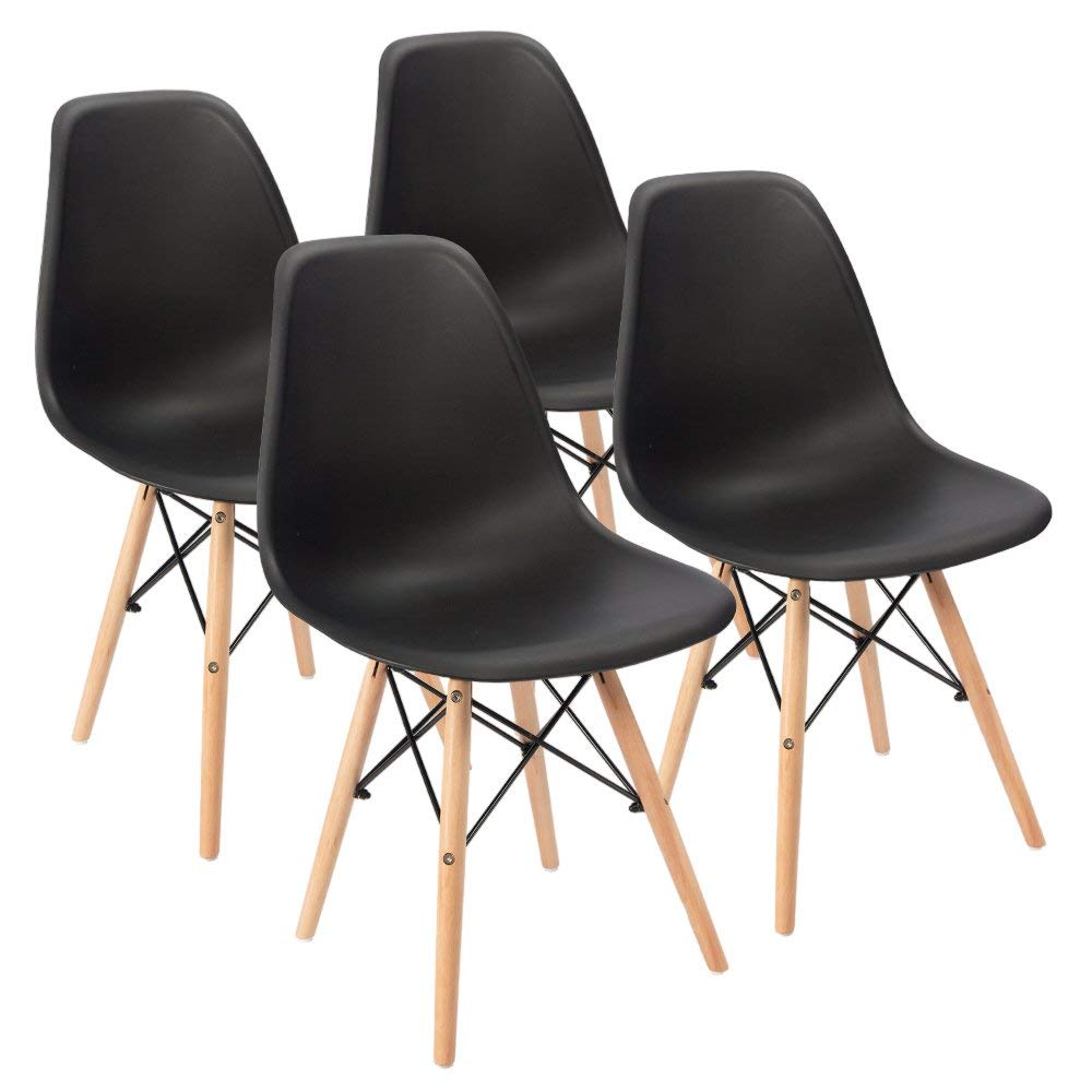 Furmax Pre Assembled Modern Style Dining Chair Mid Century Modern DSW Chair, Shell Lounge Plastic Chair for Kitchen, Dining,Bedroom, Living Room Side Chairs Set of 4 (Black) Furmax