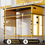 Work Bench, Ferreteriai 47" Heavy Duty Workbench with Power Outlet & USB-C, Exclusive Yellow Side Battery Holder, Adjustable Height, 2100LB Capacity, Locking Wheels for Garage Workshop Ferreteriai
