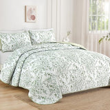 WONGS BEDDING Quilt King Size, Sage Green Quilt Bedding Set with 2 Pillowcases, Botanical Quilt for King Bed, Soft Microfiber Lightweight Coverlet Bedspread for All Season (110"×90", 3 Pieces) WONGS BEDDING