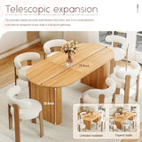 HMHKHN 90" Extendable Dining Table for 4 to 8, Oval Wooden Extendable Dining Room Table with Curved Fluted Wood Strip Base for Home (Natural, Table with 4 Panels) HMHKHN