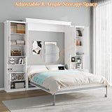 Rophefx Murphy Bed Queen with 2 Side Cabinet Storage Shelves, Queen Wall Bed Cabinet with USB Port, Wood Foldable Platform Bed Frame, Space Saving Beds, Modern Hidden Bed for Guest Room, Home, White Rophefx