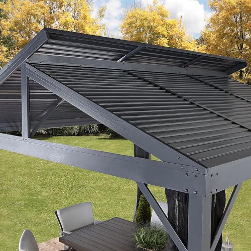 Sojag 10' x 10' Sanibel II Hardtop Gazebo Outdoor Weather-Resistant Aluminum Frame Sun Shelter with Mosquito Netting Light Grey Sojag