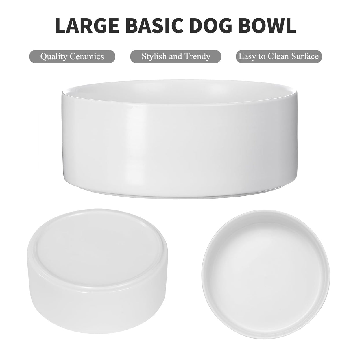 Welloyed 8'' Ceramic Dog Bowl - 70Oz Classic Dog Food Bowl Water Bowl for Medium and Large Breeds, Heavy-Duty Non-Slip Dog Dish, Food Grade Stoneware Pet Bowl, Dishwasher & Microwave Safe, White Welloyed