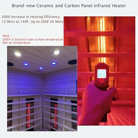 KUNSANA Infrared Saunas 2-3 Person, Ceramic Infrared Sauna for Home, Low EMF Indoor Home Sauna Spa, Ultra Large Size Corner Sauna, Hemlock Wood Sauna Room, Bluetooth Speakers, Chromotherapy Lights KUNSANA