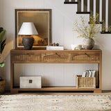 LITTLE TREE 70-Inch Console Table with 3 Drawers, Farmhouse Narrow Long Entryway Table for Behind Couch, Hallway, Sofa, Entry, Entrance, Living Room, Foyer with 2-Tier Open Shelves, Rustic Brown LITTLE TREE