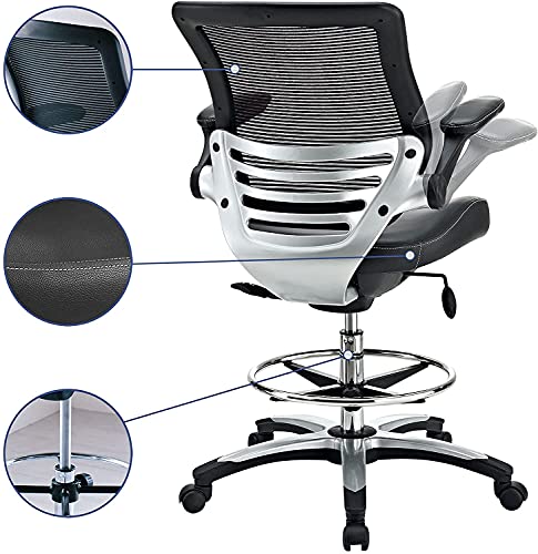 Modway Edge Drafting Chair - Reception Desk Chair - Flip-Up Arm Drafting Chair in Black Modway
