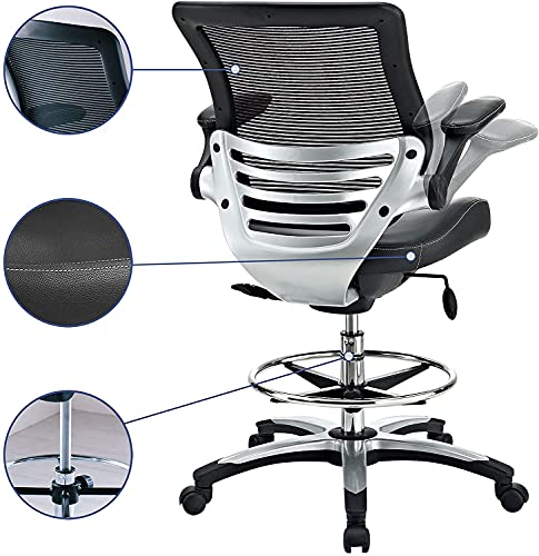 Modway Edge Drafting Chair - Reception Desk Chair - Flip-Up Arm Drafting Chair in Black