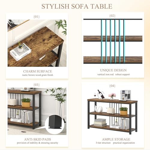 FOLUBAN Industrial Console Table, 3 Tier Entryway Sofa Foyer Table for Living Room Hallway Behind Couch, Rustic Brown FOLUBAN