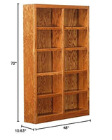 BOWERY HILL 72" Traditional Double Wide Wood Bookcase with 8 Adjustable Shelves and 2 Fixed Shelves, Ready for Assembly, for Home/Office Use, in Oak Finish BOWERY HILL