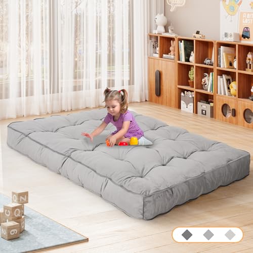 KOZIDO 8” Full Size Futon Mattress Sofa Bed, Extra Thick Foldable Floor Mattress, Shredded Foam Filling for Adults/Teens/Pets with No Assembly Needed, Frame Not Included - Grey KOZIDO