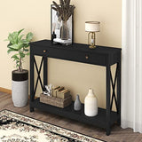 Treocho Black Console Table with Drawer and Storage Shelves, Foyer Sofa Table Narrow for Entryway, Living Room, Hallway Treocho