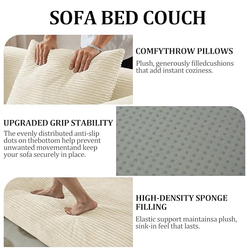 HouseMila 59" Boneless Couch,4-in-1 Futon Sofa Bed Modular Loveseat Sleeper Folding Compressed Couch with Pillows,No Assembly Required Convertible Sofa Bed for Living Room Bedroom Guest Room,Beige HouseMila