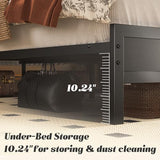 Fluest Queen Bed Frame with Headboard & Footboard, Bed Frame with Built-in Charging Station & LED Light, Storage Shelf, Noise-Free, No Box Spring Needed, Easy Assembly, Classic Black Fluest