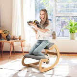 Giantex Ergonomic Kneeling Desk Chair, Rocking Knee Chair with Cushion & Solid Wood Frame, Natural Relief for Neck or Back Pain, Posture Chair for Desk, Home, Office, Max Load 330 Lbs (Grey) Giantex