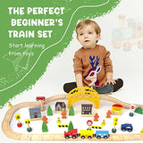 60Pcs Train Set for 3 Year Old Boys, Double-Side Wooden Train Set Tracks for Toddlers, Fits Brio, Thomas, Melissa and Doug, Kids Wood Train Toys for 3 4 5 Year Old Boys and Girls (Yellow) KIDS TOYLAND