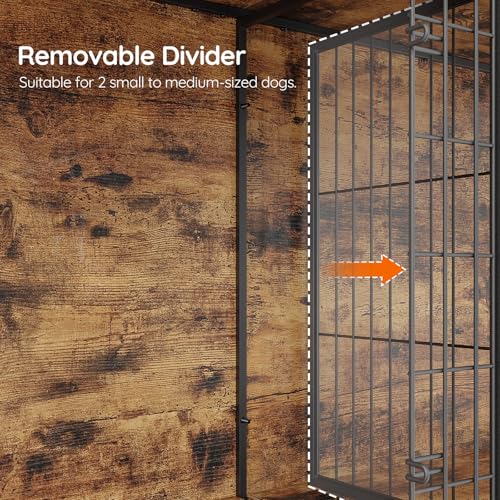 HOOBRO Dog Crate Furniture for 2 Dogs, 63" Large Double Dog Crate Furniture with Divider, Wooden Indoor Kennel TV Stand for Medium Large Dogs, Rustic Brown BF55GW03 HOOBRO