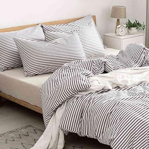 Nanko King Size Comforter Set, Grey and White Striped Print Pattern Soft Reversible Down Alternative Quilted Duvet Insert Bed Sets, Bedding Sets in a Bag for Women Men Teen, 104x90 3 Pcs Gray Stripe Nanko