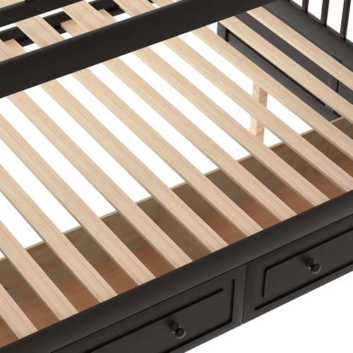 Ball & Cast Full Over Full Bunk Bed with 2 Storage Drawers and Ladder,Wood Bunk Bed Frame w/Guardrails,Space-Saving,Slat Support,No Box Spring Needed,Convertible Beds for Apartment,Bedroom,Espresso Ball & Cast
