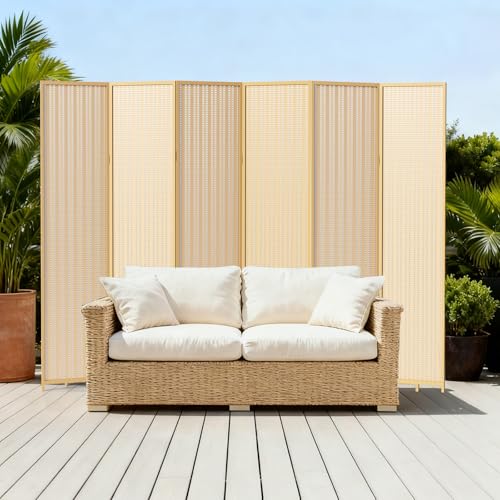 6 Panel Room Divider and Folding Screen,Bamboo Room Divider for Room Separation,67" H x 92.1" W COCOSICA