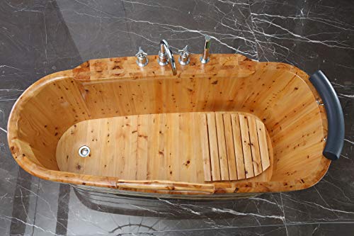 ALFI brand AB1136 61-Inch Free Standing Cedar Wood Bath Tub with Chrome Tub Filler ALFI brand