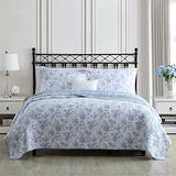 Laura Ashley - Full/Queen Quilt Set, Reversible Cotton Bedding with Matching Sham, Medium-Weight for Year Round Use, Floral Print Bed Set (Walled Garden Blue) Laura Ashley