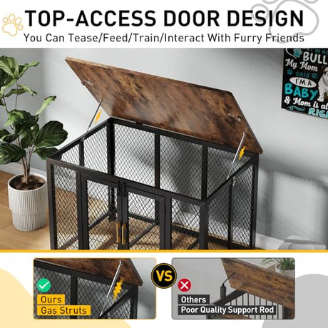 GarveeLife 48 in Large Dog Crate Furniture with Top Access Door, Heavy Duty Dog Crate Wooden Indoor Decorate Pet Cage, Indestructible Pet Dog Cage for Medium to Large Dogs GarveeLife