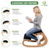 Ecordesk Ergonomic Kneeling Chair, Adjustable Seat - Office Chair for Desk, Posture Corrector, Premium Comfort Cushion, Wooden Rocking Knee Chair (Black) Ecordesk